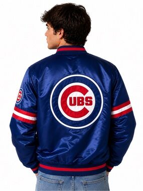 NWT MLB STARTER Chicago Cubs Satin Baseball Jacket MENS SIZE LARGE L